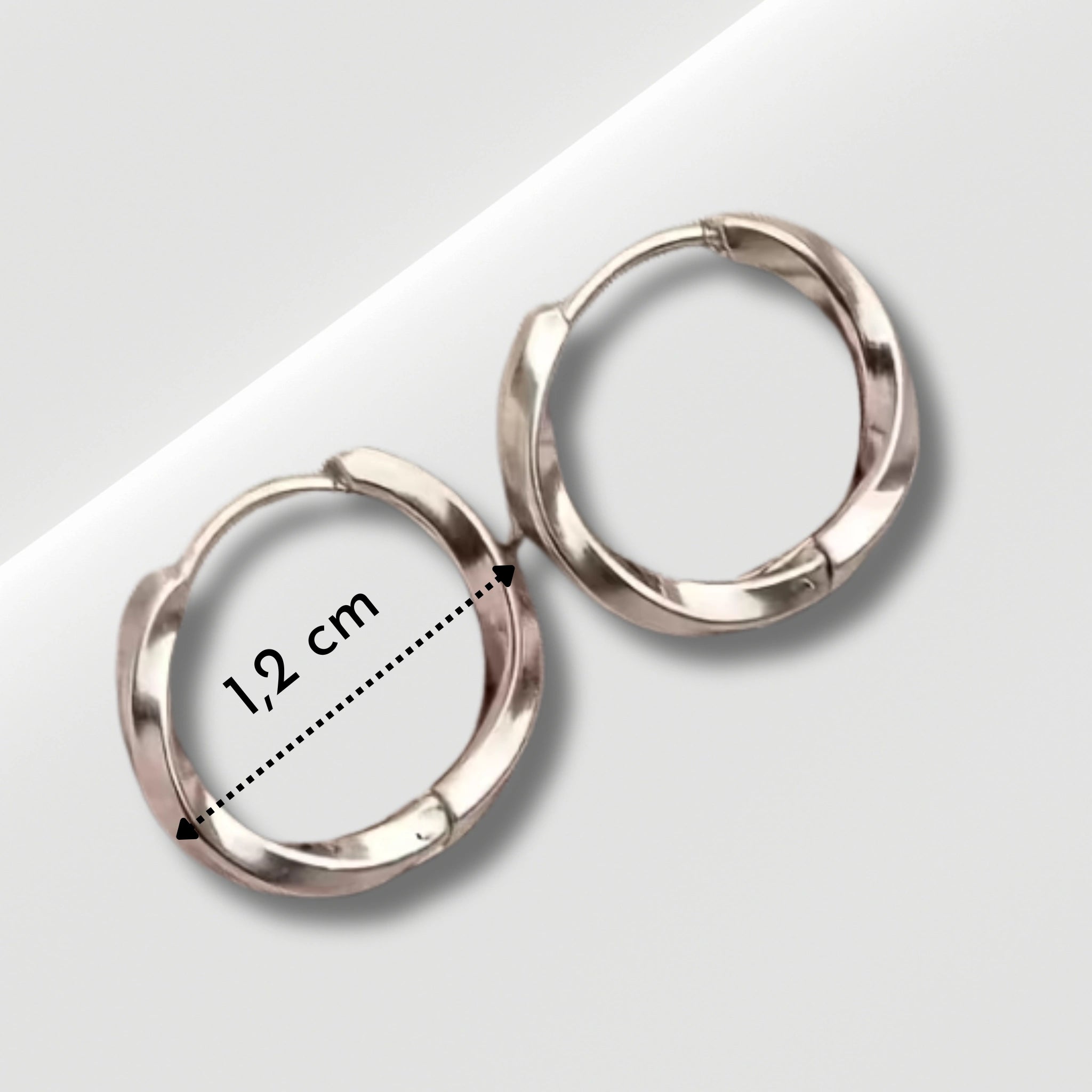 créoles torsadées en acier inoxydables argentées avec son diamètre 12 mm