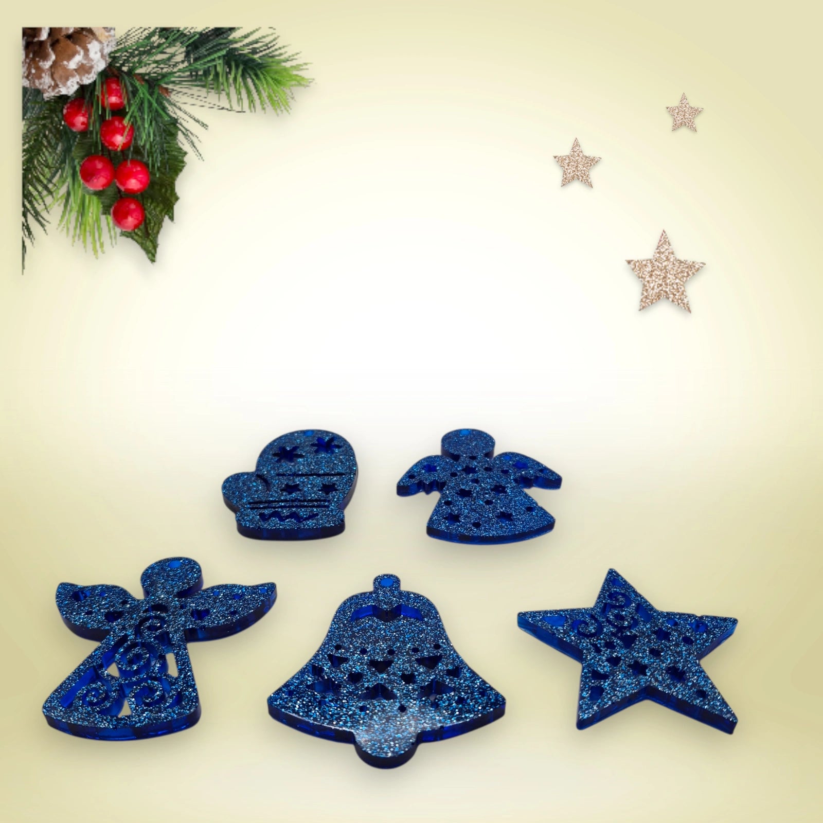 Lot 5 suspensions noël - 2 anges, 1 cloche, 1 gant, 1 étoile