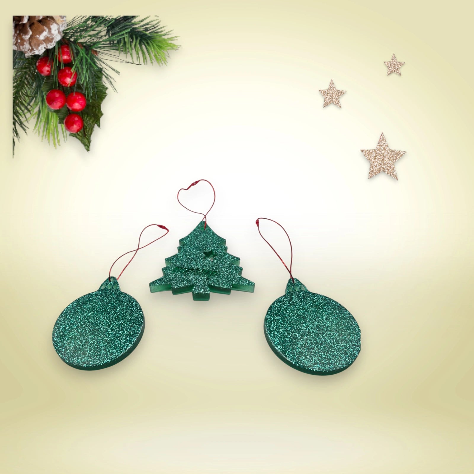 Lot 3 suspensions noël - 2 boules, 1 sapin