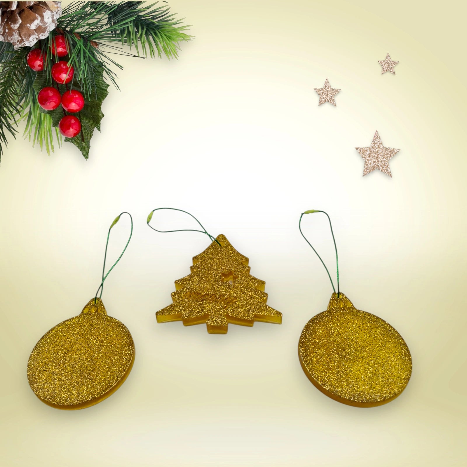 Lot 3 suspensions noël - 2 boules, 1 sapin