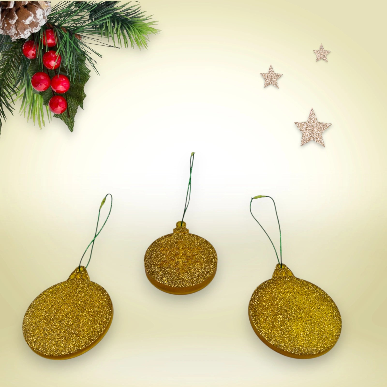 Lot 3 suspensions noël - 2 boules, 1 boule motif flocon