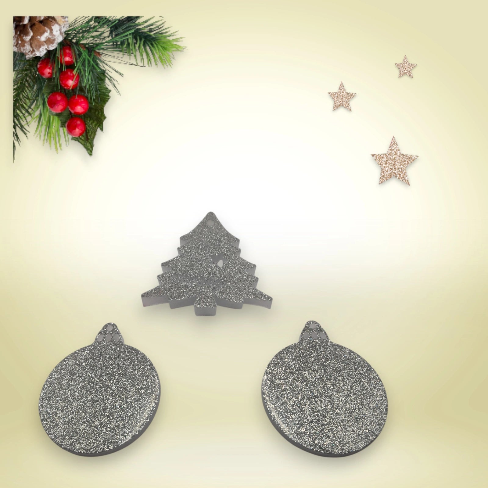 Lot 3 suspensions noël - 2 boules, 1 sapin