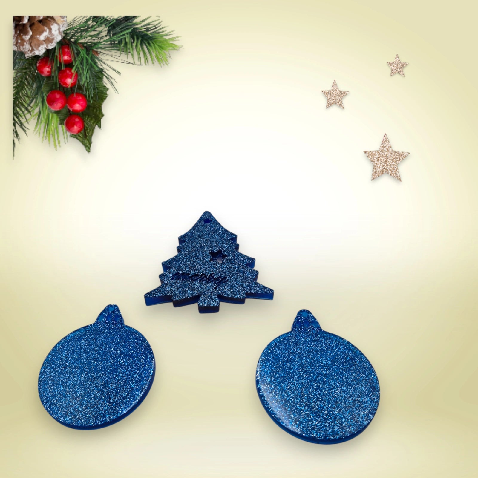 Lot 3 suspensions noël - 2 boules, 1 sapin